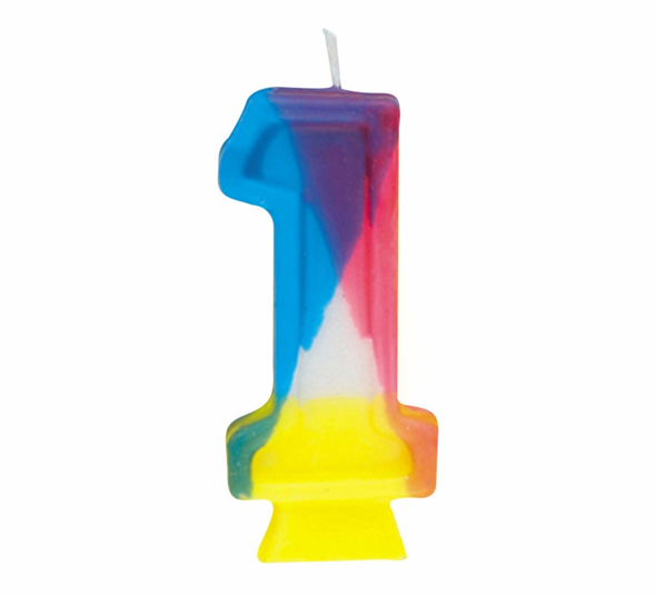 Rainbow Numeral Birthday Party Cake Candle #1 Number One