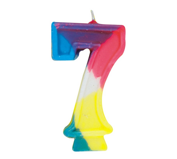Rainbow Numeral Birthday Party Cake Candle #7 Number Seven
