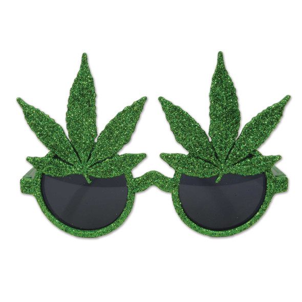 Green Glitter Weed Pot Leaf Novelty Glasses Party Favor Photo Prop 1pc