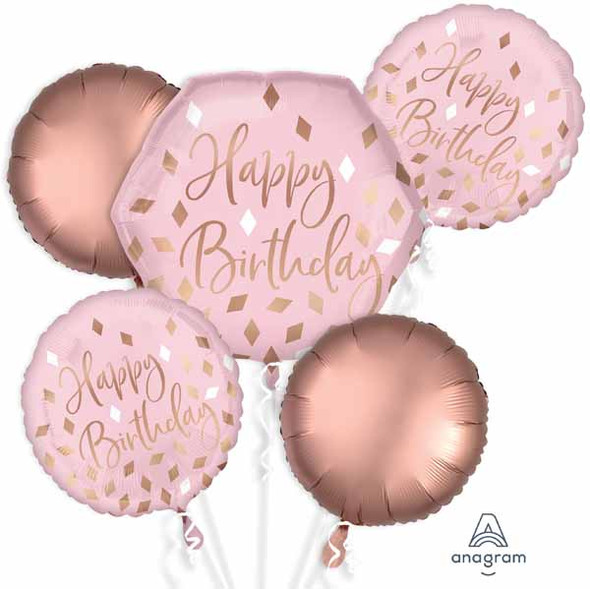 Happy Birthday Blush Rose Balloon Bouquet