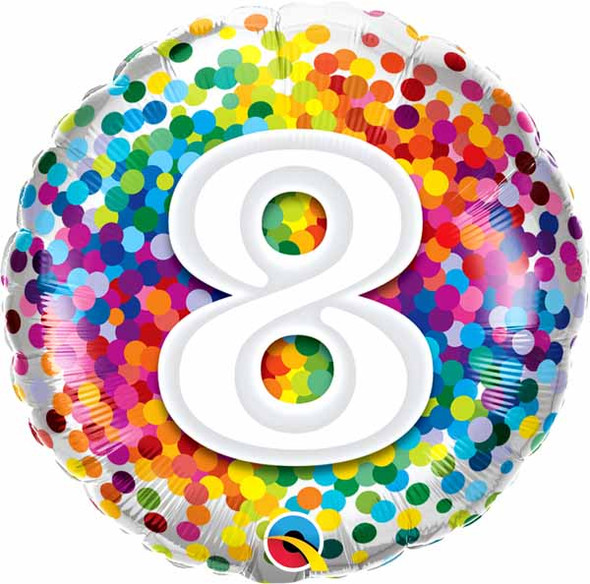 8th Birthday Rainbow Confetti Balloon