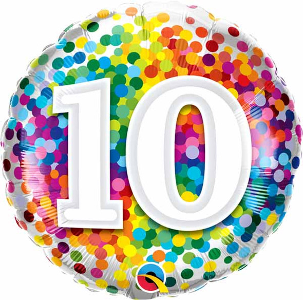 10th Birthday Rainbow Confetti Balloon