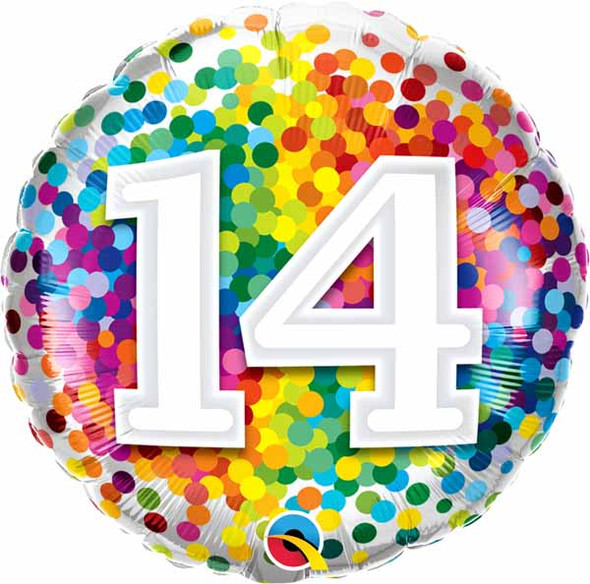 14th Birthday Rainbow Confetti Balloon