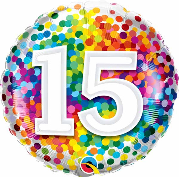 15th Birthday Rainbow Confetti Balloon