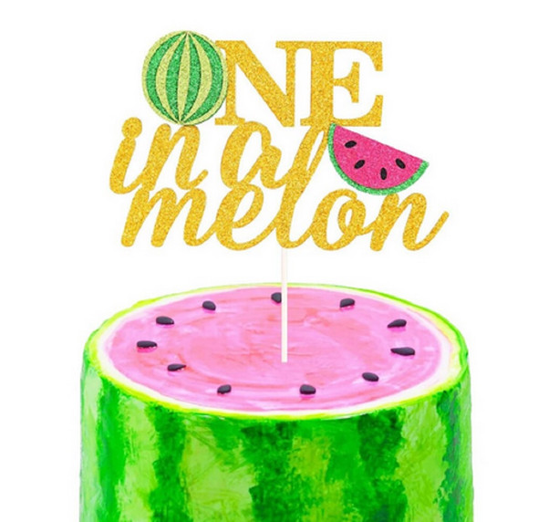 One In A Melon 1st Birthday Party Glitter Cake Topper