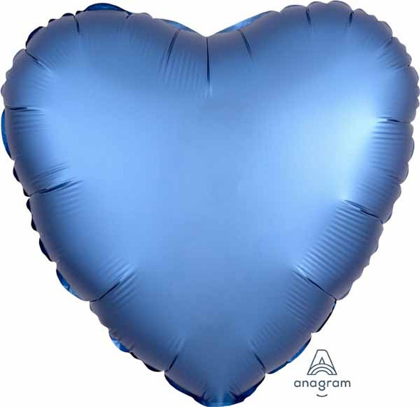 18" Heart Shape Satin Luxe Azure Blue Foil Balloon