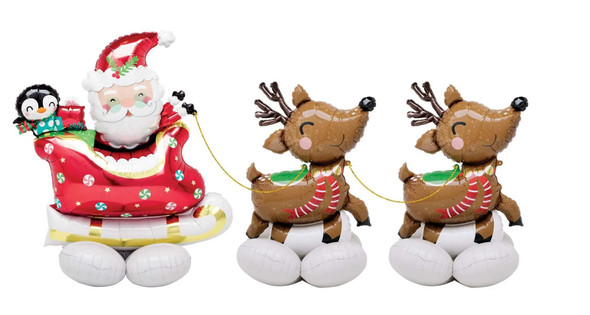 Santa's Sleigh & His Reindeer Foil Balloon Set