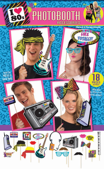 Awesome 80s Assorted Photobooth Props Party Decor 18 PCS