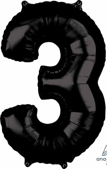 Number 3 Balloon in Black