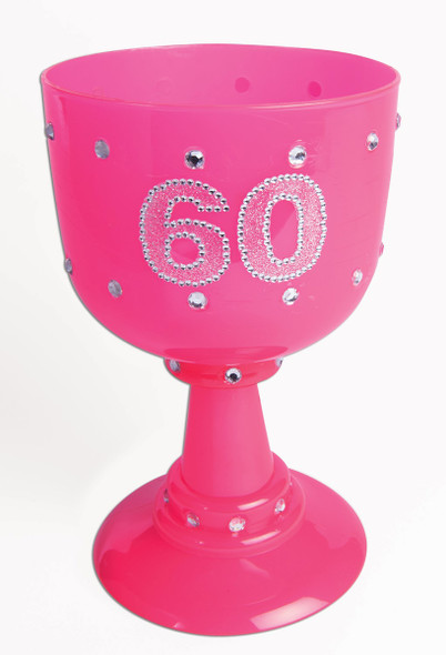 60th birthday hot pink plastic drinking glass