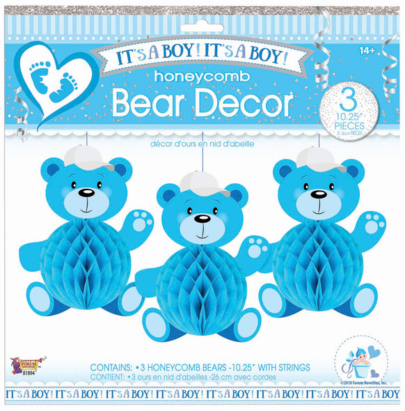 Blue Bear Boy Baby Shower Hanging Decoration