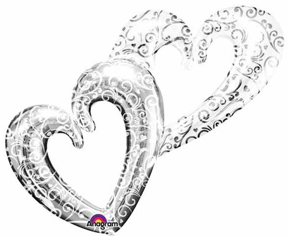 53" Silver & White Interlocking Hearts Large Foil Balloon