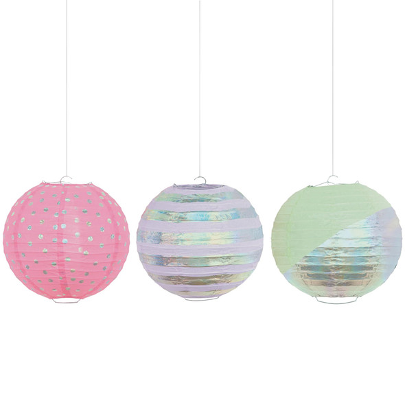 Opalescent Round Decorative Paper Lanterns 3 Pack