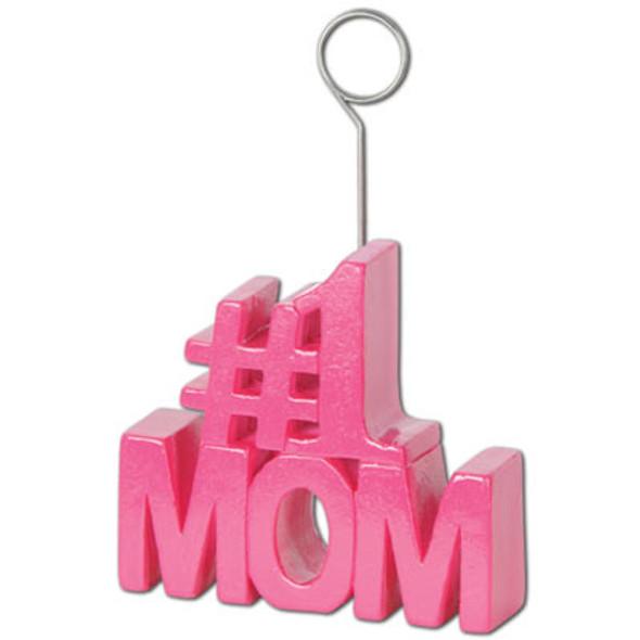 #1 mom pink balloon weight photo holder