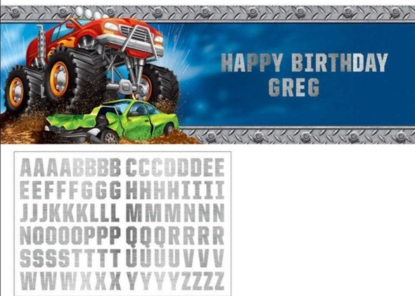 customizable monster truck party banner