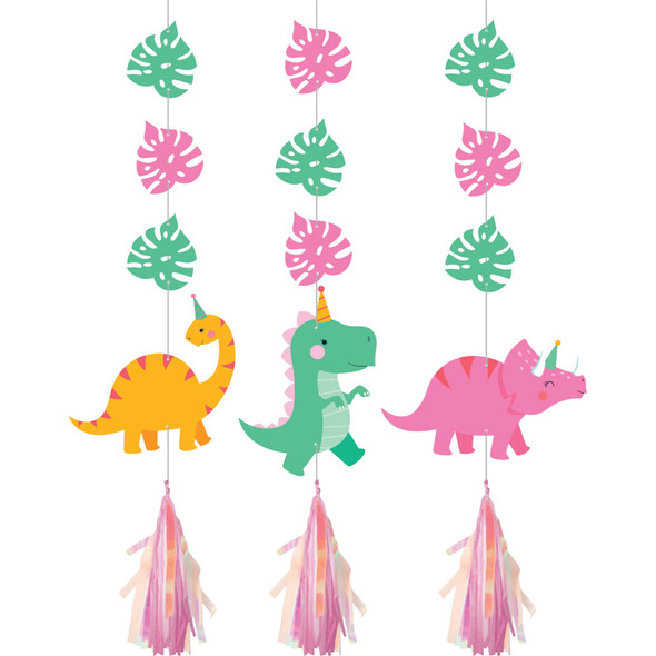 Girl Dino Party Decor Hanging Iridescent Cutouts Decorations Pack of 3