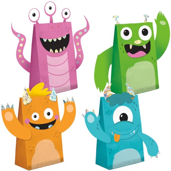 Monster Party Paper Treat Bags with Attachments 8/ct