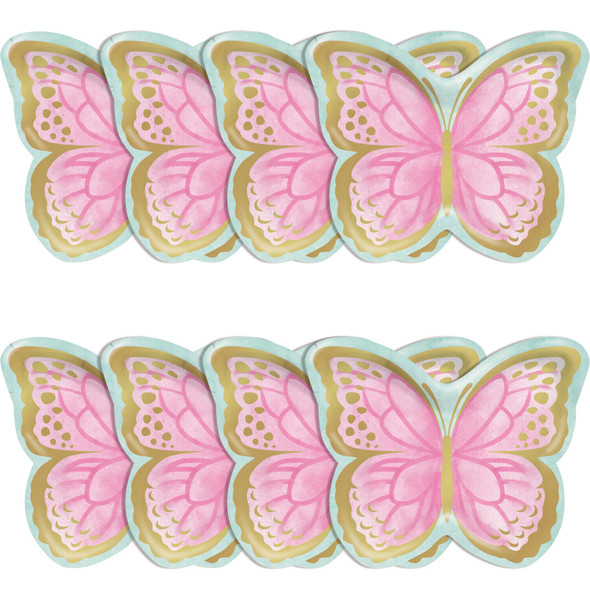 Butterfly Shimmer Party 9" Shaped Plates Pretty Pastel & Gold Tea Party 8/ct