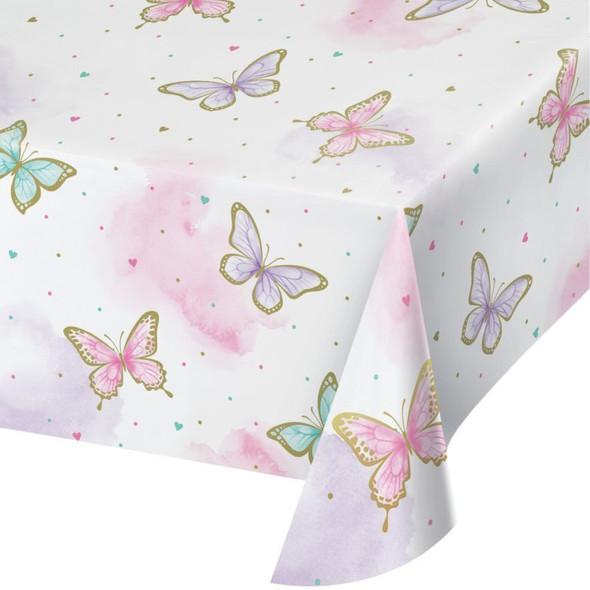 Butterfly Shimmer Party Paper Table Cover Pretty Pastel & Gold Tea Party 1/ct