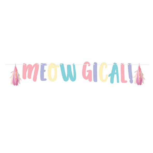 Sassy Caticorn 'Meowgical' Shaped Ribbon Banner Cat Party Decorations Supplies 1/ct