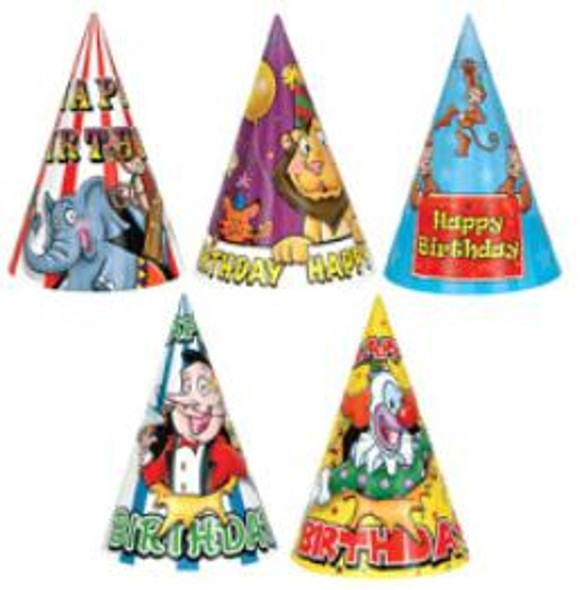 Assorted Paper Circus Birthday Party Cone Hats