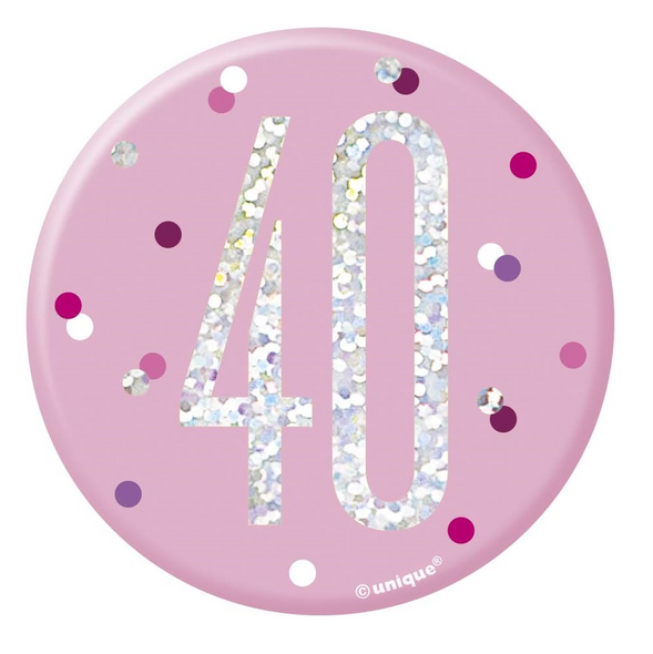 Number 40 pin on badge pink