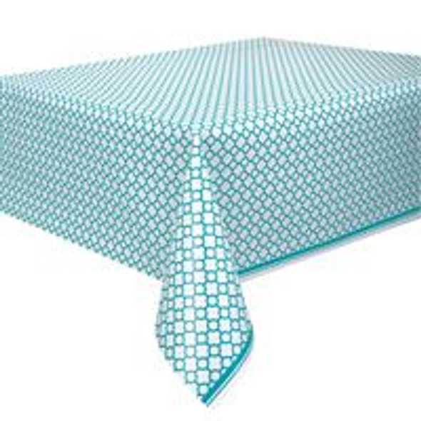 Caribbean Teal Quatrefoil Rectangular Plastic Table Cover  54 x 108""