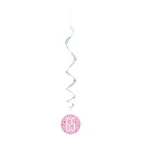 6 Pink & Silver Hanging Swirls 32L 65"