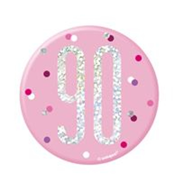 1 Glitz Pink & Silver Birthday Badge 90