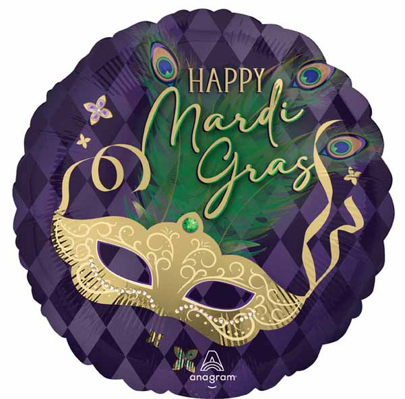 Mardi Gras Mask Round Foil Balloon 18"