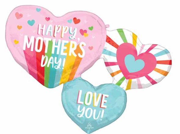 Mother's Day Hearts 33" Bright Stripes Foil Balloon