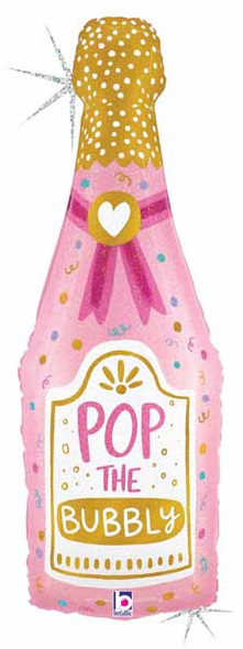 Pink Champagne Bottle Pop The Bubbly! Supershape 37" Foil Balloon