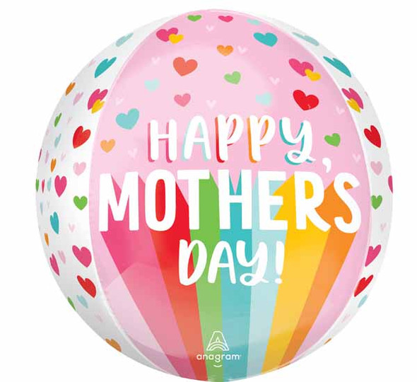 Happy Mother's Day Bright Stripes & Hearts Orbz 16" Balloon