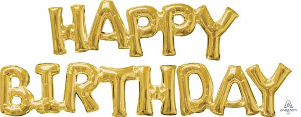 Happy Birthday Gold Block Lettering Air Filled Balloons