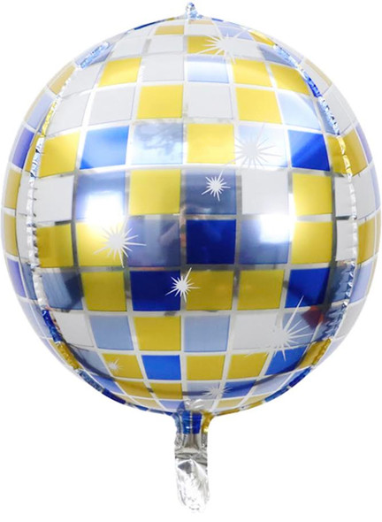 16" Disco Ball Blue/Yellow Sphere Balloon