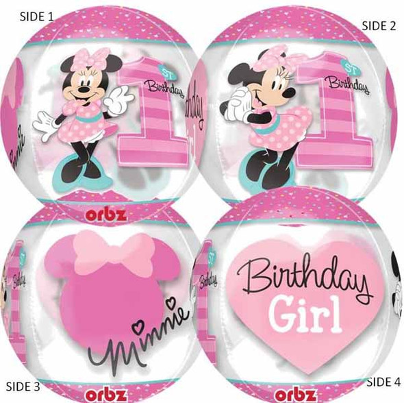 See-Thru Minnie Mouse Orbz 1st B-Day Balloon