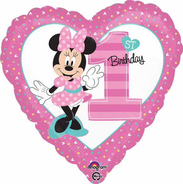 1st Birthday Minnie Mouse Pink Foil Balloon
