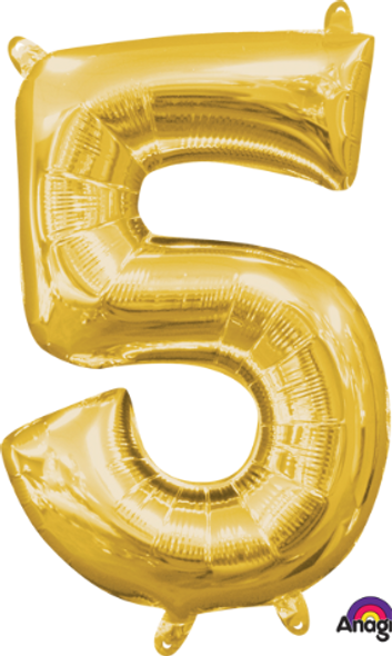 Anagram 16" Air-Filled No. 5 Shape Foil Balloon Gold