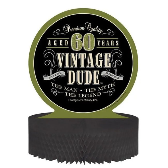 Vintage Dude 60th Birthday Honeycomb Centerpiece 13" Paper The Man Myth Legend