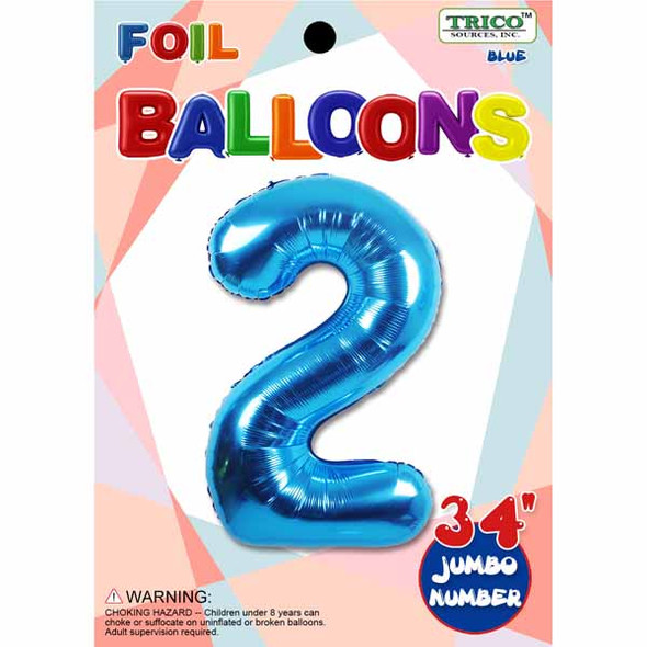 34" Blue Number 2 Supershape Decorative Foil Balloon