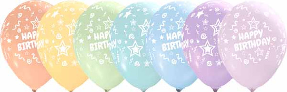 Happy Birthday Pastel All Over Printed Latex Balloon Assorted 1/CT