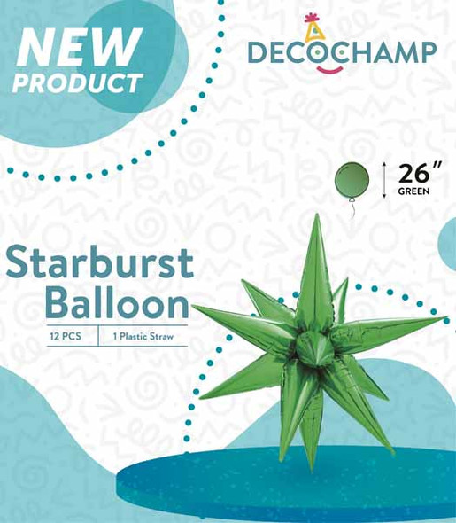 26" Green Starburst Foil Balloon Air-Fill