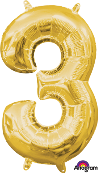 Anagram 16" Air-Filled No. 3 Shape Foil Balloon Gold Anagram 16" Air-Filled No. 3 Shape Foil Balloon Gold