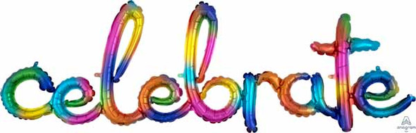 Air Filled Balloon Celebrate Rainbow Script Decor