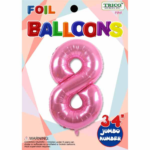 34" Pink Number 8 Supershape Decorative Foil Balloon