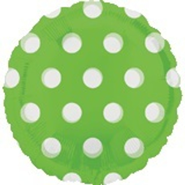 18" Round Lime with White Polka Dots Mylar Balloon