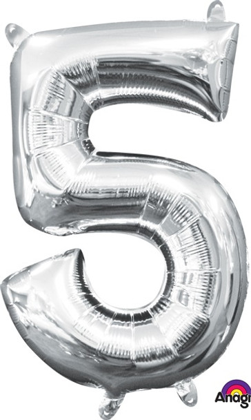 16" Air-Filled No. 5 Shape Foil Balloon Decoration Silver