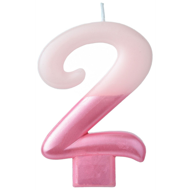 Pink Metallic Numeral Birthday Party Cake Candle #2 Number Two