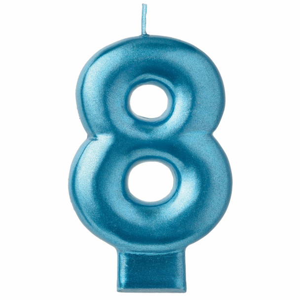Blue Metallic Numeral Birthday Party Cake Candle #8 Number Eight