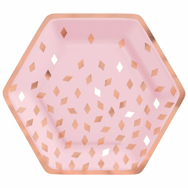 Blush Pink Rose Gold Metallic Hexagon Party Dinner Plates